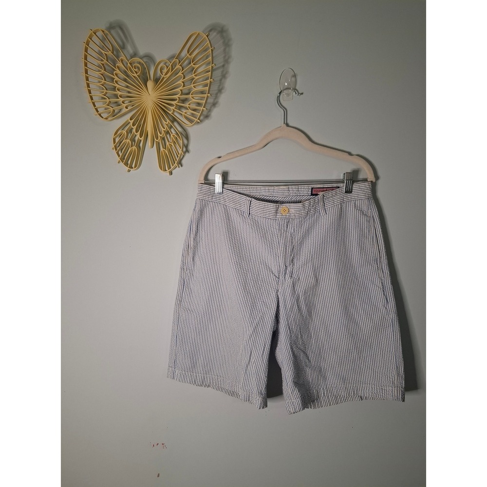 Vineyard Vines Mens 32 Seersucker Shorts Blue White Striped Cotton Preppy 8in